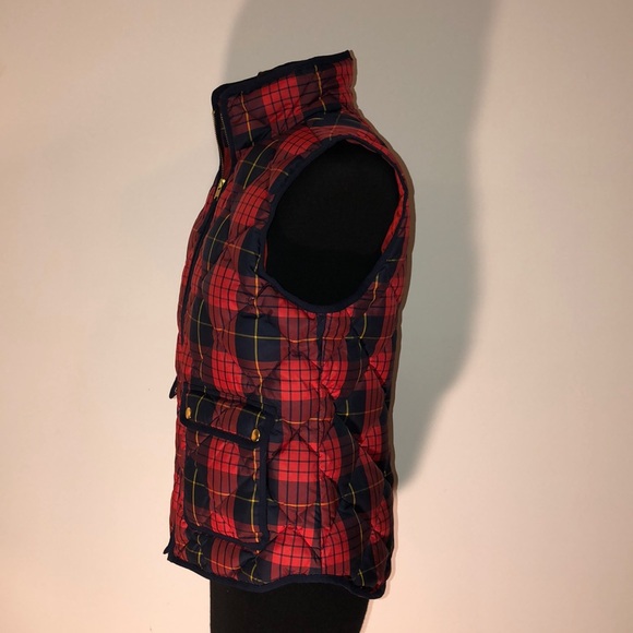 J. Crew Excursion Red Plaid Down Filled Vest Small - Picture 3 of 8